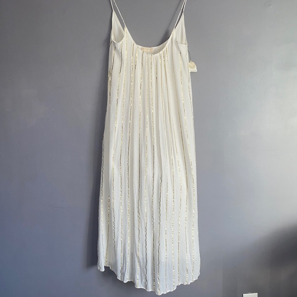 ALTAR'D STATE Ivory Metallic Gold Stripe Flowy Gauze Crinkle Maxi Dress - Picture 1 of 11